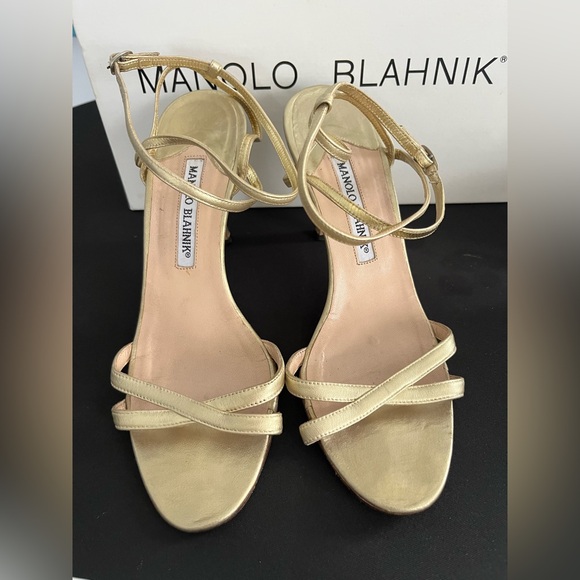 Manolo Blahnik gold metallic ankle strap heels (37) 6.5 - 7 - Picture 3 of 13